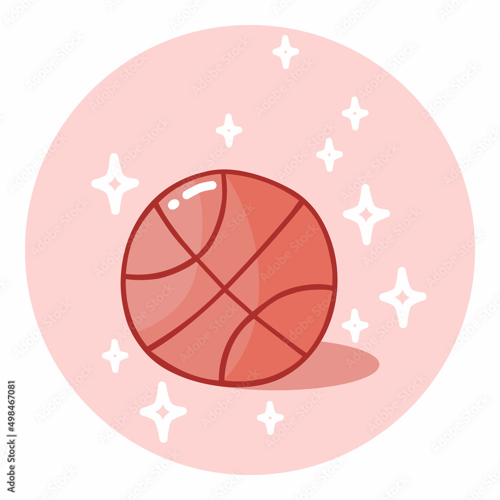 Cute hand-drawn basketball ball in doodle cartoon style. Round composition in neutral candy colors. Kawaii element for card, social media banner, sticker, kids playroom decor. Vector illustration Cute hand-drawn basketball ball in doodle cartoon style. Round composition in neutral candy colors. Kawaii element for card, social media banner, sticker, kids playroom decor. Vector illustration