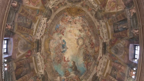 18th-century fresco paintings and dome of the Hermitage of the Roman Catholic baroque style Saint Anthony church in Madrid, Spain. photo
