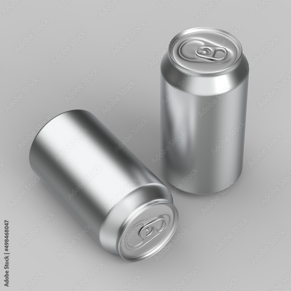 Blank 500 ml beer can isolated on gray background. Aluminum beer or soda can. Blank 500 ml beer can isolated on gray background. Aluminum beer or soda can.