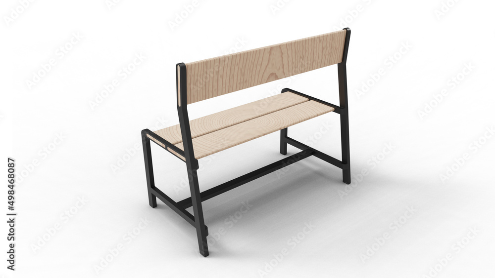 garden bench back view with shadow 3d render