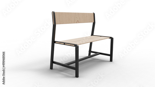 garden bench angle view with shadow 3d render