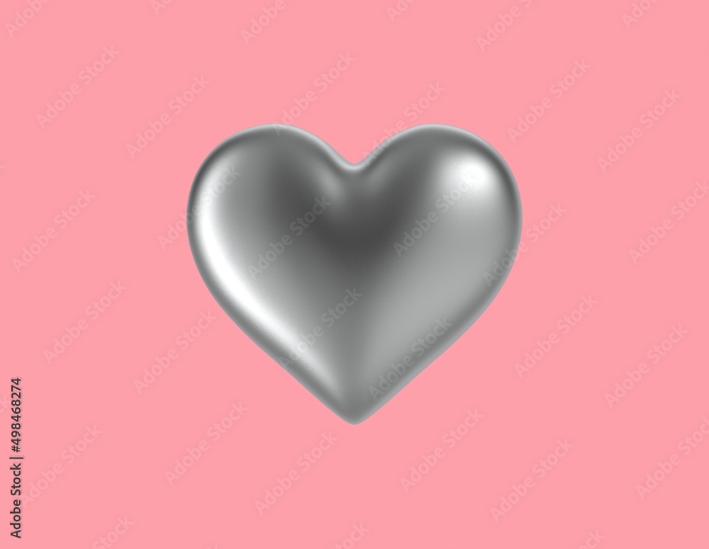 3d silver shiny heart shape in a pink stage