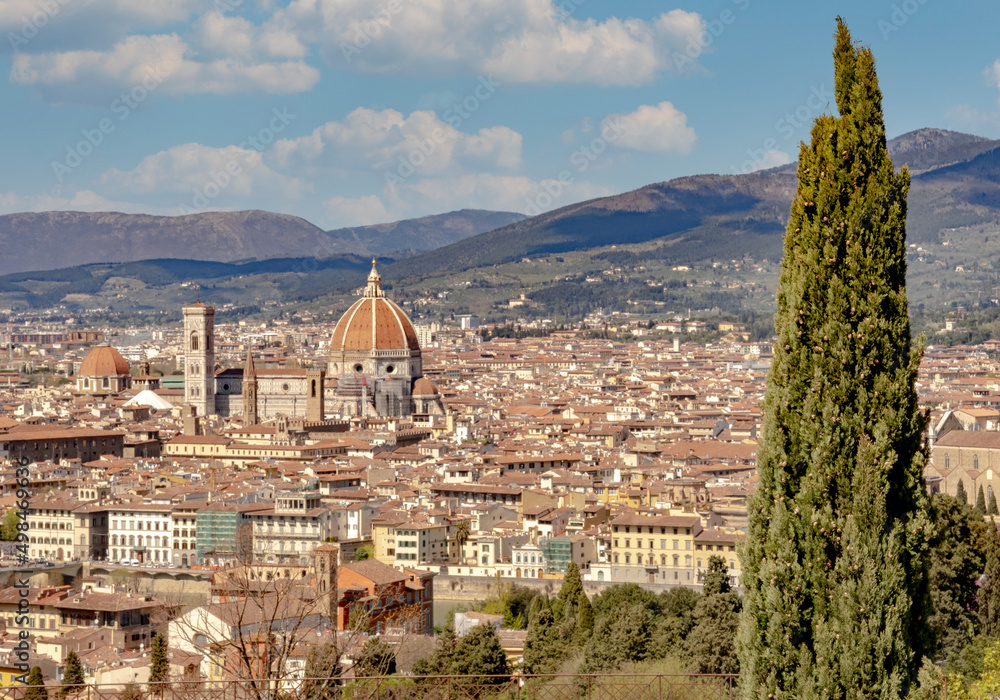 View of the beautiful city of Florence, the birthplace of the Renaissance movement and regional capital of Tuscany, Italy.