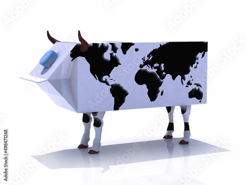 milk box like a cow with world map instead of blots photo