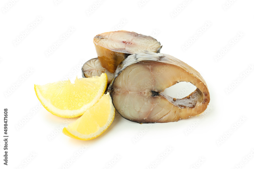 Tasty smoked mackerel isolated on white background