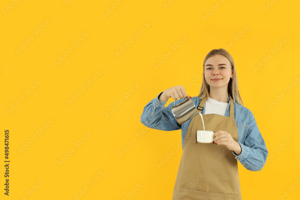Concept of job with young woman waiter, space for text Concept of job with young woman waiter, space for text