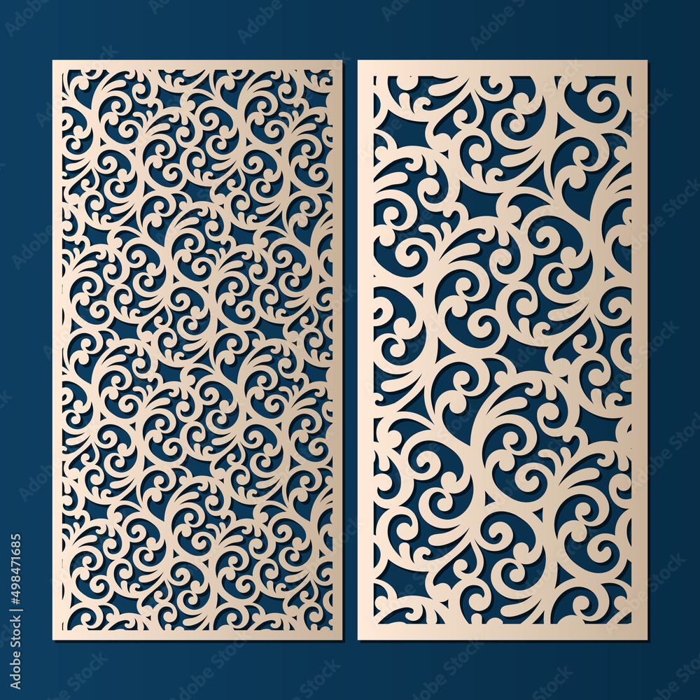 Ornamental panel laser cut templates with swirls pattern, vector. vector de  Stock | Adobe Stock