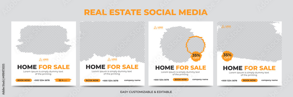 Naklejka premium Modern real estate agency social media post banner template bundle. Creative square home social media banner set