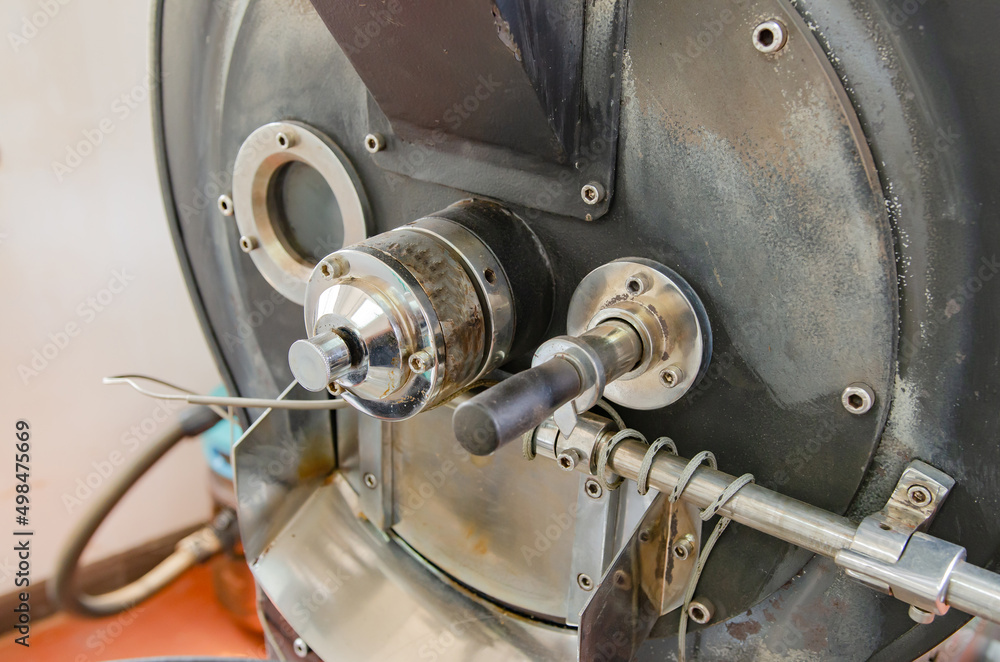 Details of the parts of an industrial coffee roaster Stock Photo