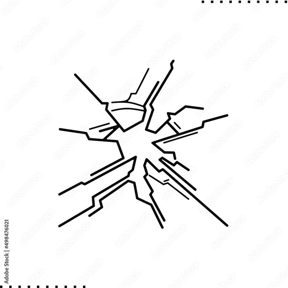 Cracked glass, broken texture vector icon isolated on white Cracked glass, broken texture vector icon isolated on white