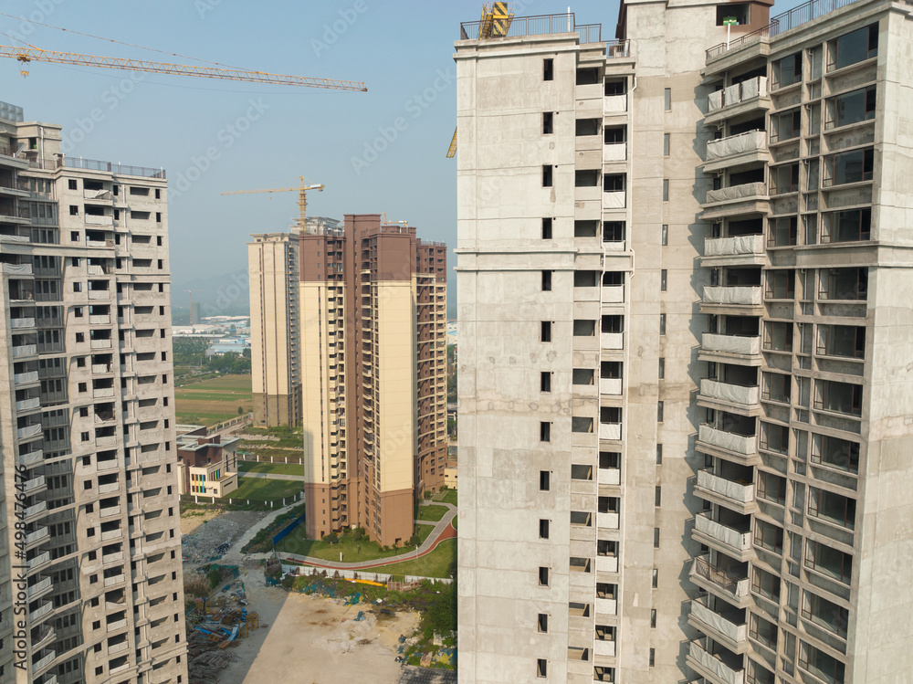 Fototapeta premium Aerial view of multistory apartment construction site in China