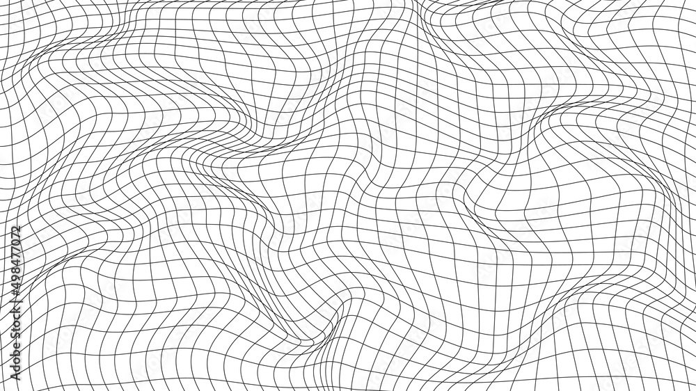 Abstract wavy 3d mesh on a white background. Geometric dynamic wave. 3D technology wireframe. Vector illustration. - obrazy, fototapety, plakaty 