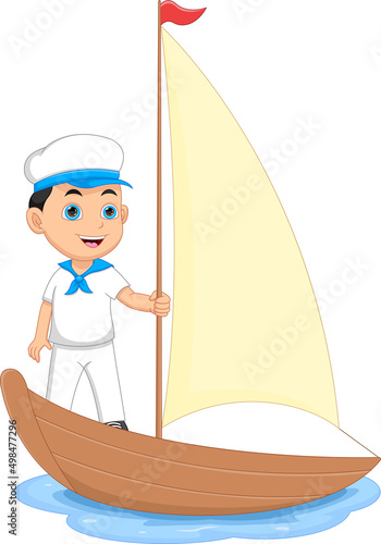 cartoon sailor boy on a wooden boat