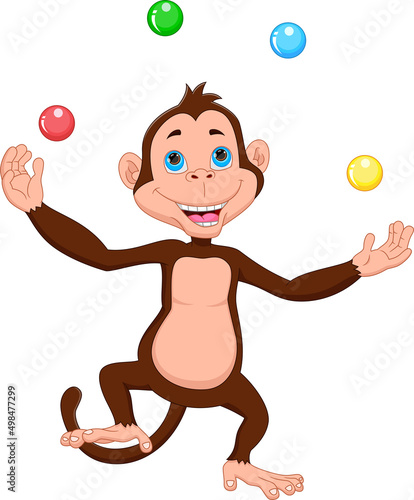 cartoon cute monkey juggling balls