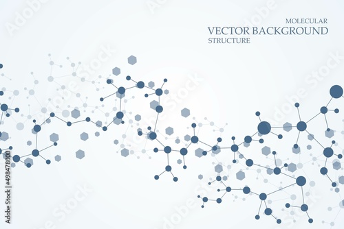 Structure molecule and communication. Dna, atom, neurons. Scientific concept for your design. Connected lines with dots. Medical, technology, chemistry, science background. Vector illustration