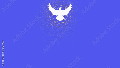 Banner blu azzurro con colomba bianca che vola. Pasqua. Natale. Pentecoste. Fede. Libertà 