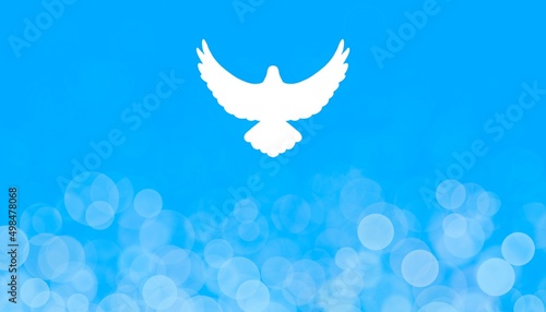 Banner astratto azzurro colomba bianca pasquale che vola photo