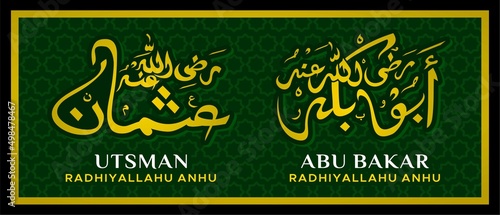 Traditional Arabic Calligraphy Abu Bakar and Utsman Bin Affan Friends of the Prophet Muhammad Vector Design