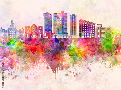 Fort Worth skyline in watercolor background © Paulrommer