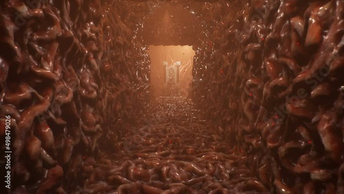 A disgusting clown living in a bloody dungeon has seized the royal throne, and his loyal zombies bow to him. The concept of a horror, inhuman kingdom. Animation perfect for scary, fantasy backgrounds.