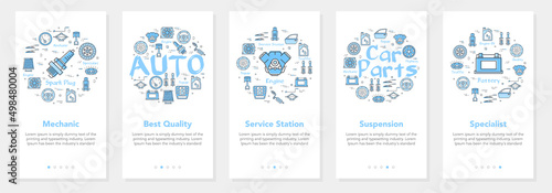 Blue car parts white banners set for website and mobile app vector