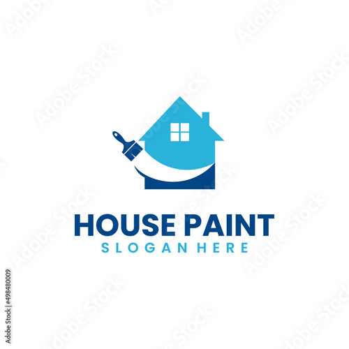 house painting logo design on isolated background, brush with house logo concept