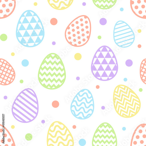 Easter pattern with rabbits and decorative eggs. Vector