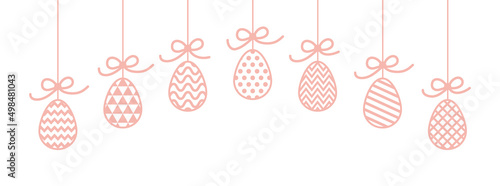 Colourful hanging Easter eggs. Banner concept. Vector