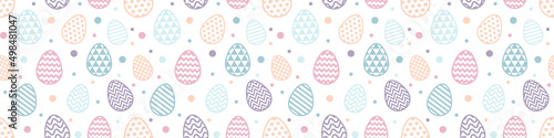 Easter texture with decorative eggs. Seamless pattern. Banner. Vector