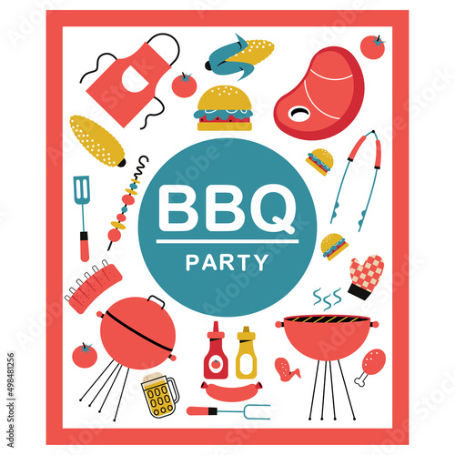 BBQ party poster vector simple illustration isolated on a white background.