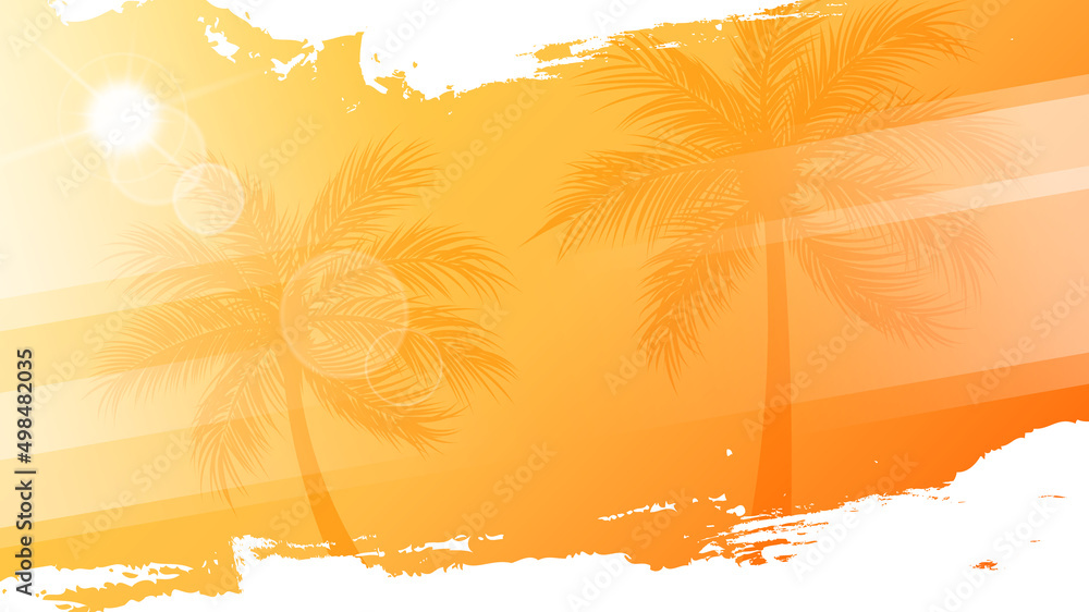 Summertime background with palm trees, summer sun and white brush strokes for your season graphic design. Hot Sunny Days. Vector illustration.	 - obrazy, fototapety, plakaty 