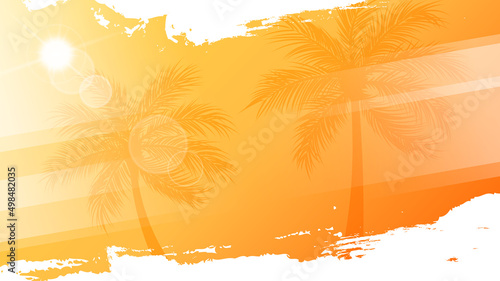 Summertime background with palm trees, summer sun and white brush strokes for your season graphic design. Hot Sunny Days. Vector illustration. 