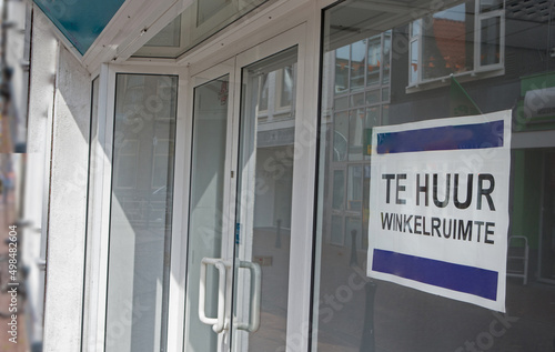 Empty shops for rent. Economic crises. Depression. For rent at the shopping centre. Netherlands. Winkelpand te huur.