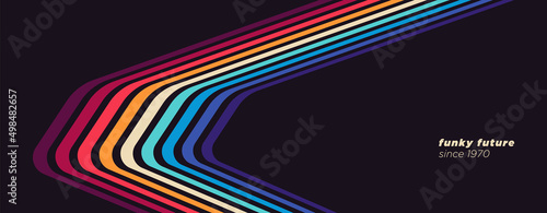 Abstract background design in futuristic retro style with colorful lines. Vector illustration.