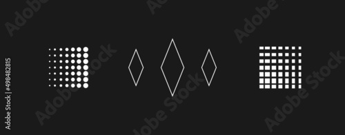 Obraz na płótnie Set of retrowave design elements. Linear style rhombuses, dotted square shapes. Pack of retrowave 1980s style design elements. Vector w salonie