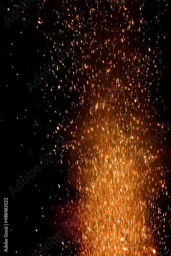 Detailed Photo of fireworks in black background with artistic camera movements