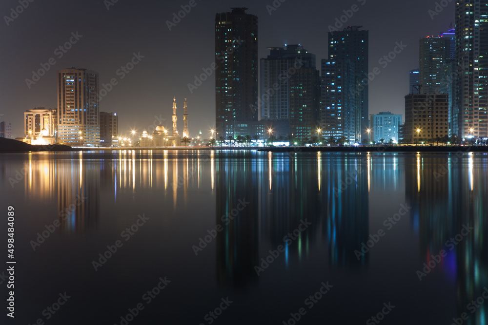 Landscape of Dubai from across the lake.
