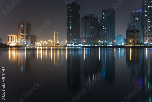 Landscape of Dubai from across the lake.