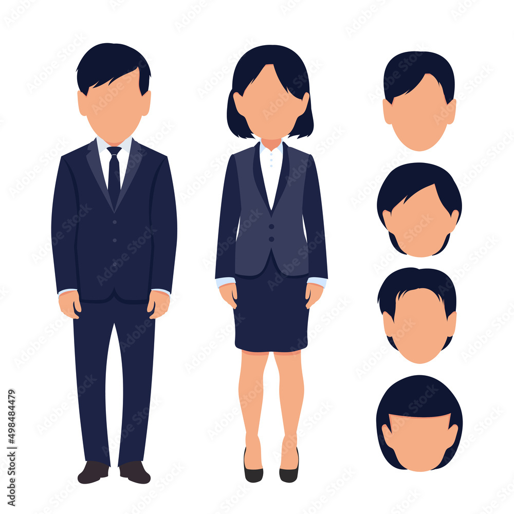 Company staff. Man and woman in uniform. Official business representatives.