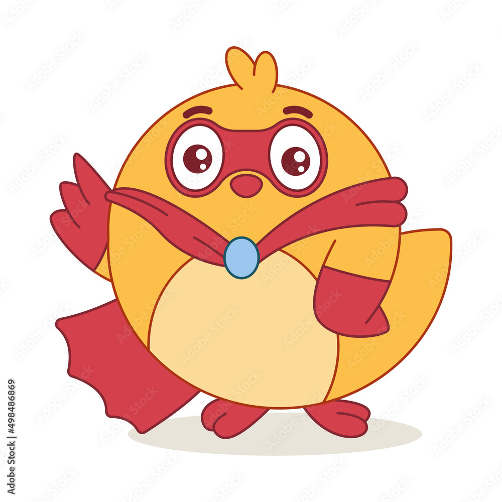 Cute superhero chicken in mask and cloak vector cartoon character isolated on a white background. Cute superhero chicken in mask and cloak vector cartoon character isolated on a white background.