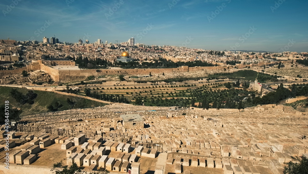 Panorama of Old Jerusalem and the Temple. Israel, Feb 07, 2022