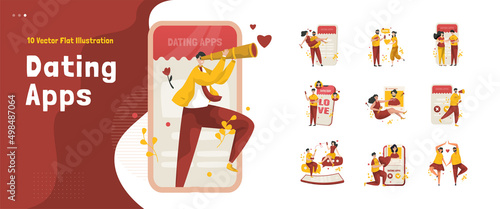 Find a mate with online dating apps on illustration bundle set