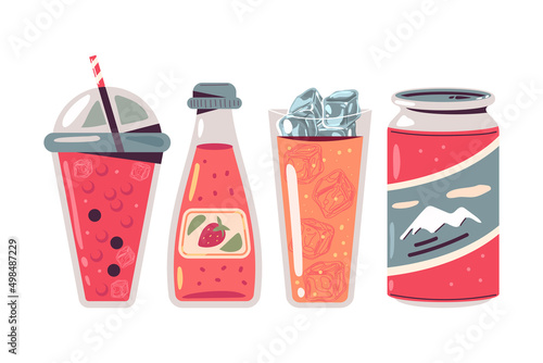 Bubble tea and cold drink cocktails vector cartoon set isolated on a white background.