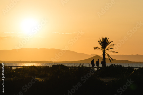 Sunset on the shore of the Mar Menor  Europe s largest saltwater lagoon