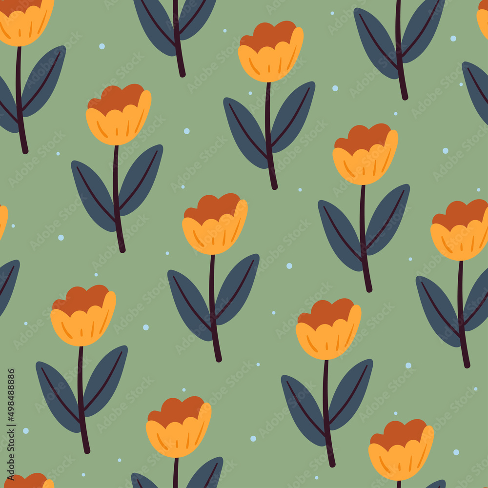 Fototapeta premium seamless pattern flower and leaves. botanical wallpaper, spring collection for fabric print, textile