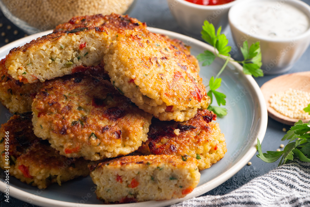 Homemade delicious vegan millet burgurs Homemade delicious vegan millet burgurs