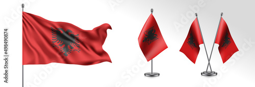 Set of Albania waving flag on isolated background vector illustration