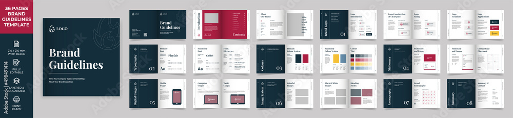 Square Brand Guideline Template, Simple style and modern layout Brand ...