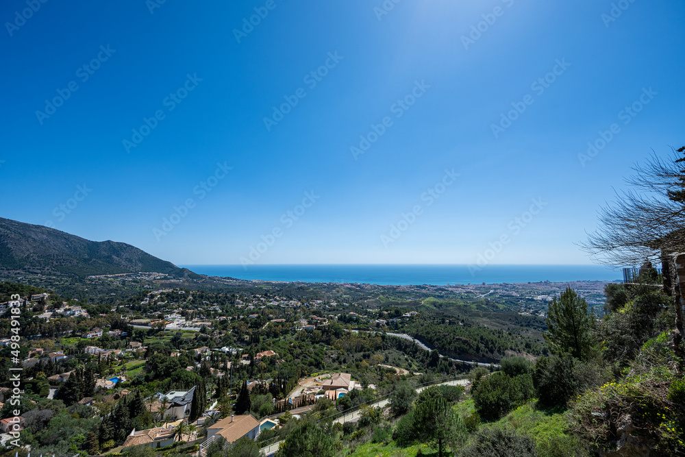 Spain panoramic view from mountain town Mijas with blue sky