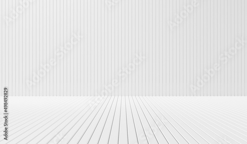 Fototapeta Naklejka Na Ścianę i Meble -  Empty interior modern white wall design floor home 3d background space of living room product display concept or blank house studio indoor and simple wood parquet pattern on clean template backdrop.